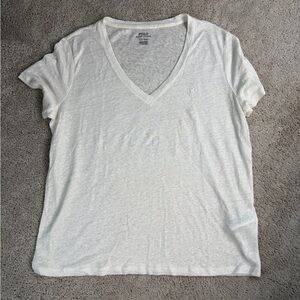 Polo by Ralph Lauren Women's Linen Cream V-Neck Pullover T-shirt Size Large